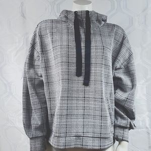 Reitmans Black &White Glen Plaid Hooded Chic Sweater size XL